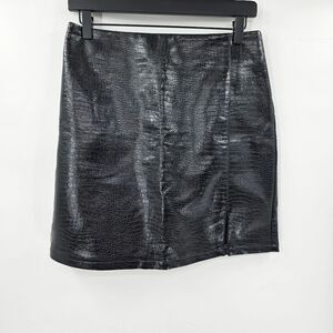 Topshop faux leather skirt black 8 medium large alligator mini slit